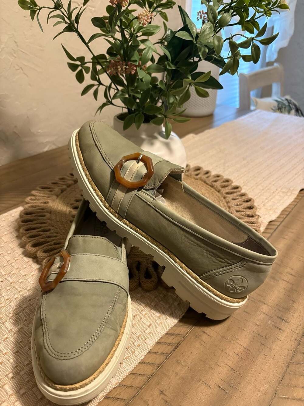 Rieker 54864 Ladies Mint Green Buckle Slip-On Loafer Shoes size 10- 10 1/2-US
